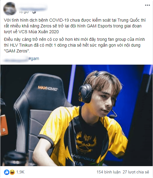 A Facebook fanpage about League of Legends quickly 'scooped' the news of Zeros returning to GAM Esports