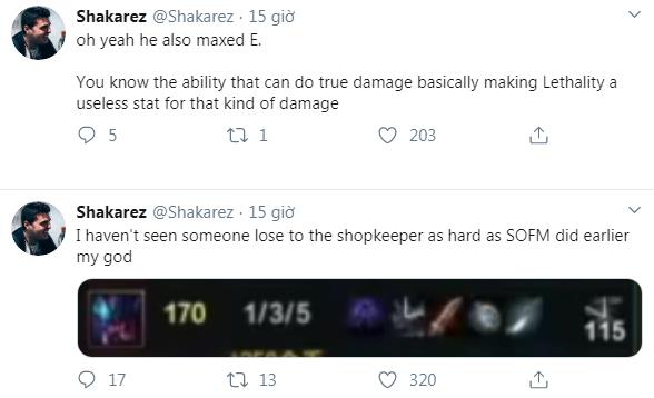 Shakarez (Riot's Esports staff) shared: I've never seen anyone lose money selling items as much as Sofm just did. Plus, he even maxed E first. You know, the E skill can deal true damage, so basically, it makes lethality stats useless for E.