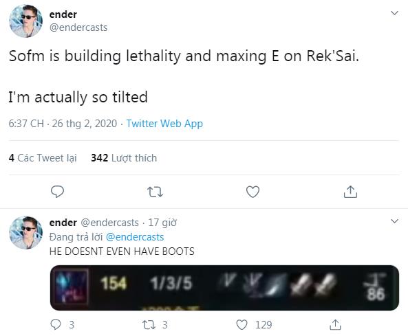 Then an LEC commentator - ender shared: Sofm built lethality and maxed E while playing Rek'Sai. I really found it very confusing. He didn't even buy boots.