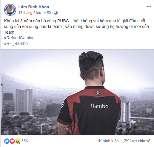 Rambo from Refund Gaming has also confirmed the team is ending their battle royale career and hopes fans will support the team's new direction