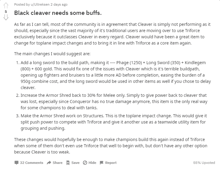 Suggestions to buff Black Cleaver to balance it with Trinity Force from players