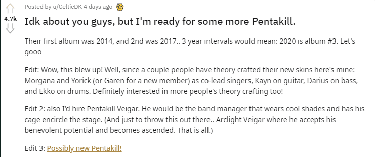 A player predicts that 2020 will see another album from the Pentakill group