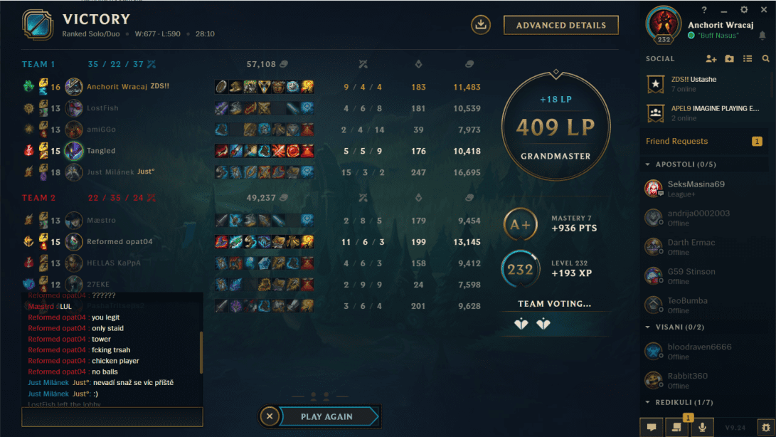 The 'main poster' showing his rank in Grandmaster season 9 with Nasus as proof.