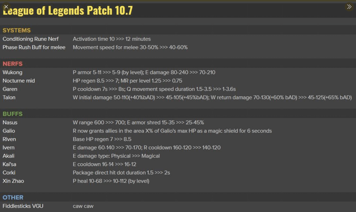 Update 10.7 announced by Riot Mark Yetter