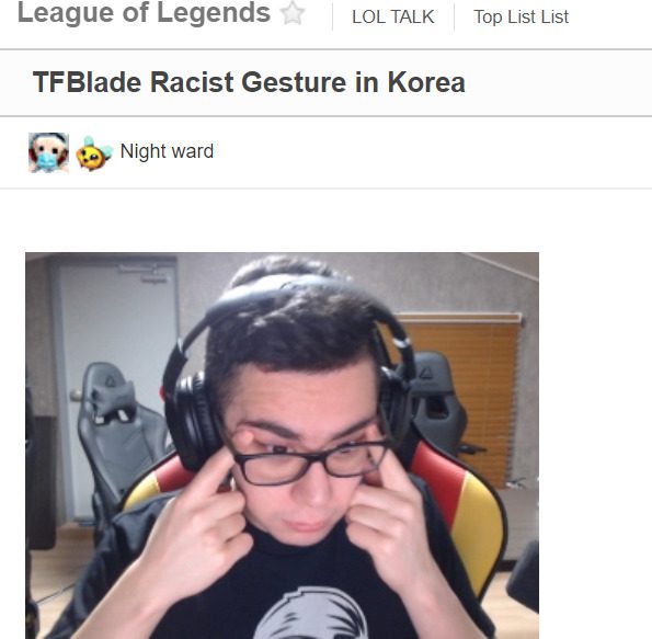 The action that led to TFBlade being accused of racist behavior by the Korean fan community