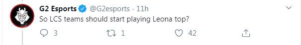 Even when Leona was leading the poll, G2 Esports teased LCS saying 'Is it time for LCS teams to start playing Leona top?'