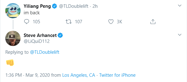 Doublelift announces his return and receives support from the 'boss' of Team Liquid