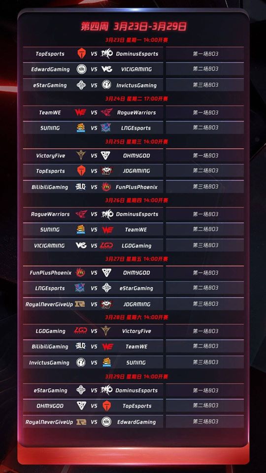 Schedule from March 23 to March 29