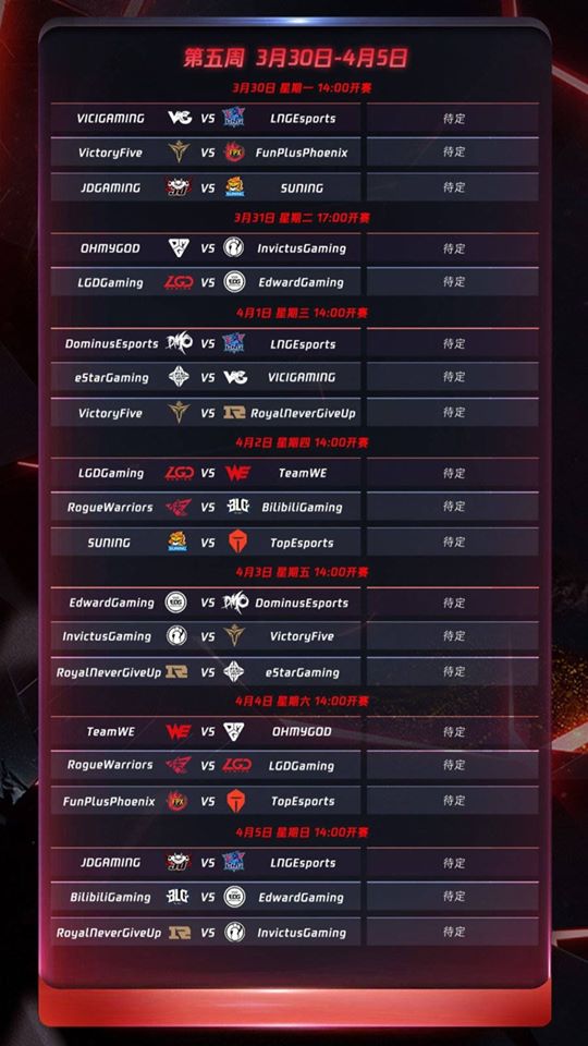 Schedule from March 30 to April 5