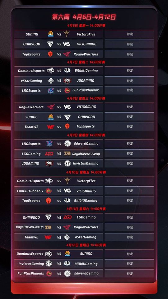 Schedule from April 6 to April 12