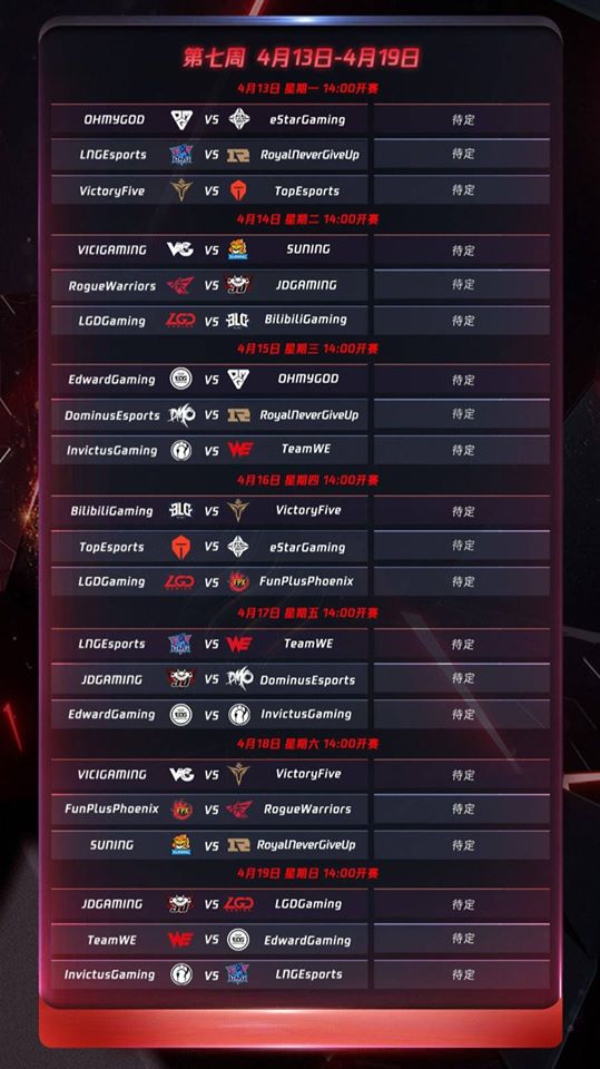 Schedule from April 13 to April 19
