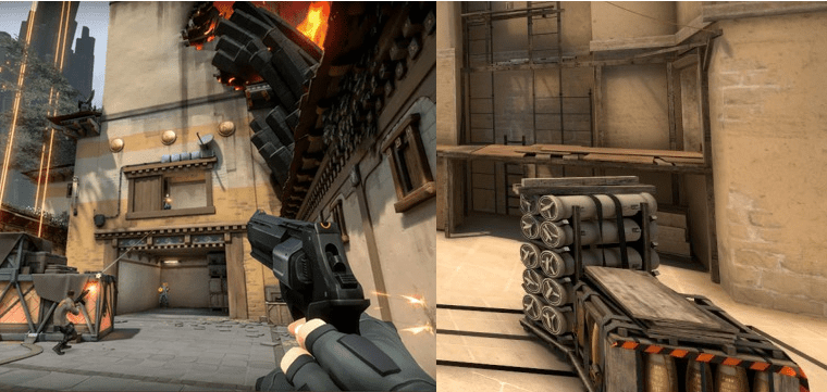 A light comparison between the new Project A map and bombsite A of CS:GO's de_Mirage