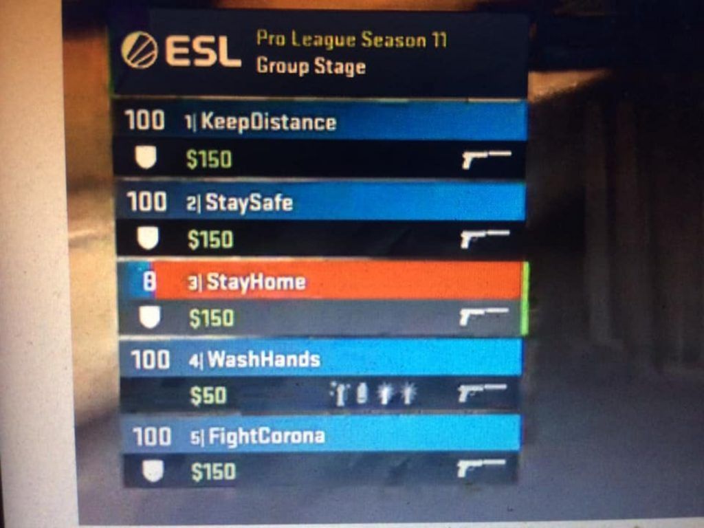 Astralis team members changed their names to simple yet practical messages: Maintain distance, stay safe, stay home, wash hands thoroughly, fight Corona