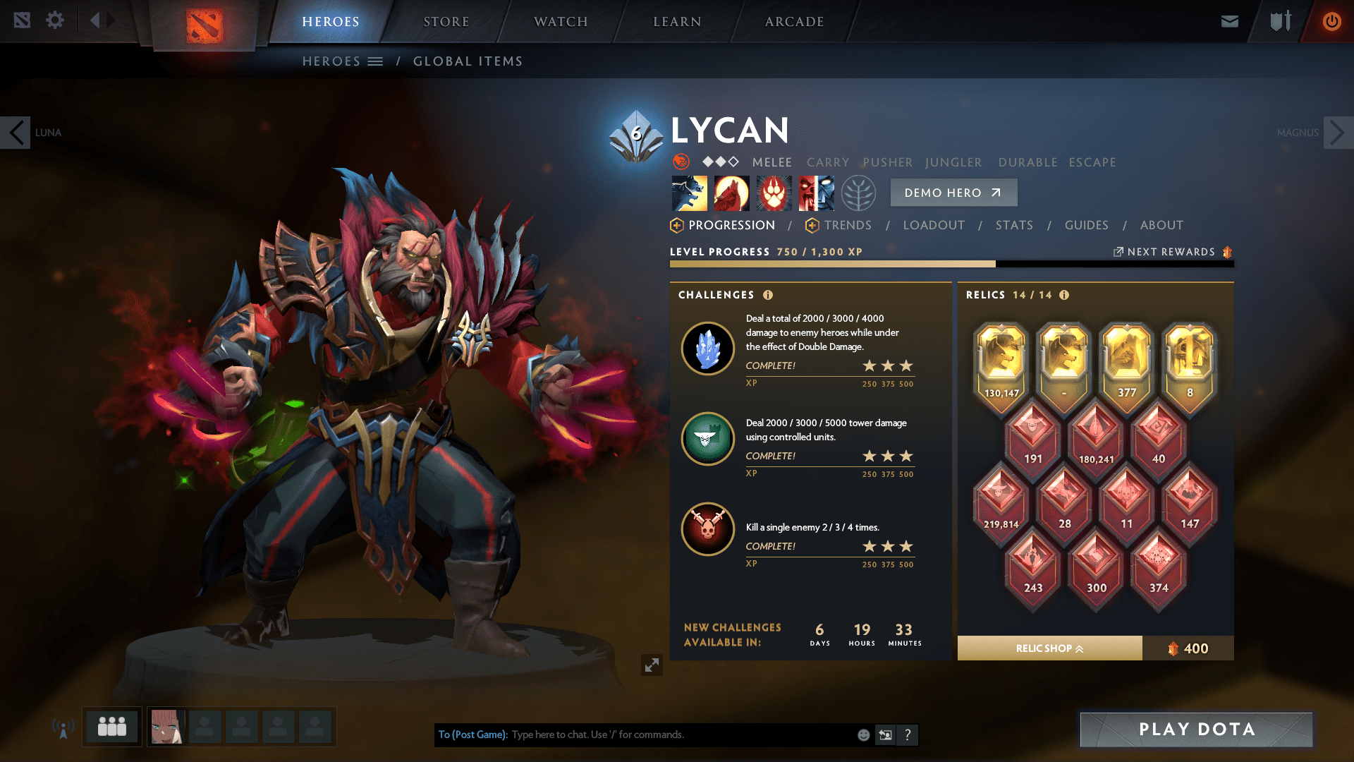 Even the achievement tracking system or Relics of DOTA Plus is much more detailed than the Eternals, with 4 key Relics and 10 smaller Relics for players to complete
