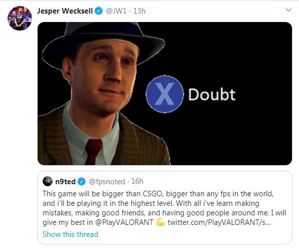 JW, a player from Fnatic CS:GO responds to N9ted: "I have serious doubts"