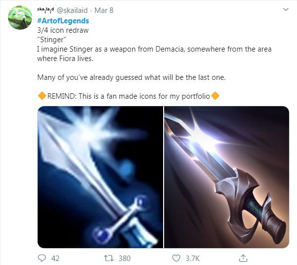 An artist has beautifully and detailed redrawn the icons of the Duskblade, Water Sword, and Wooden Hammer