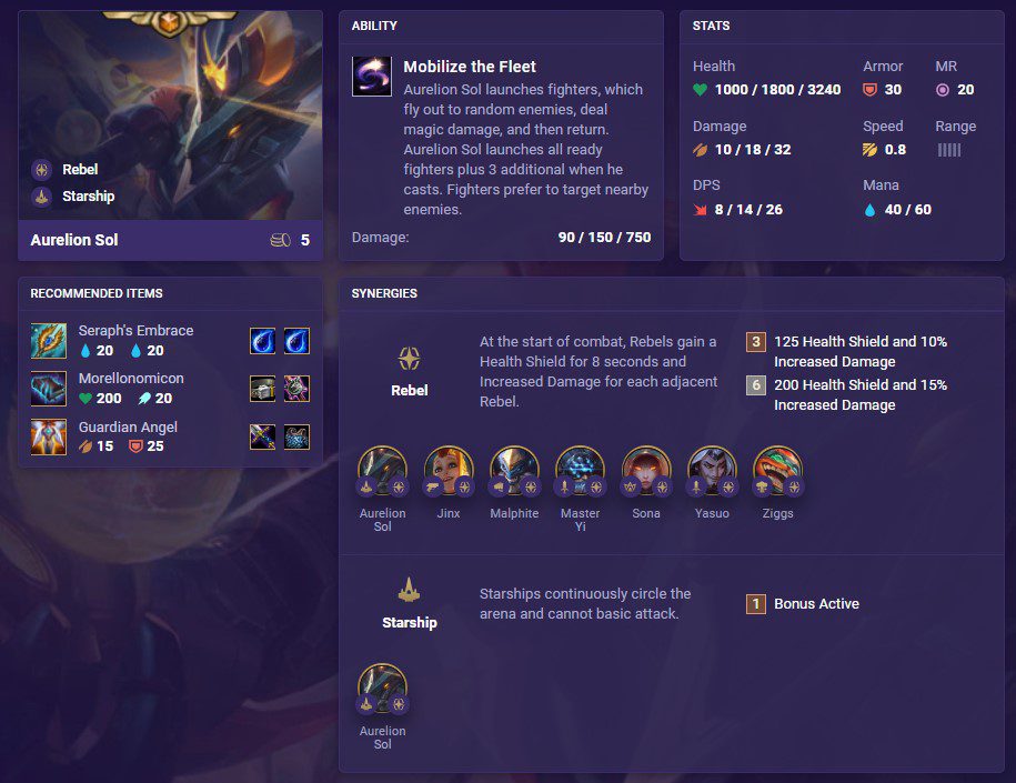 Aurelion Sol's stats and special trait - system