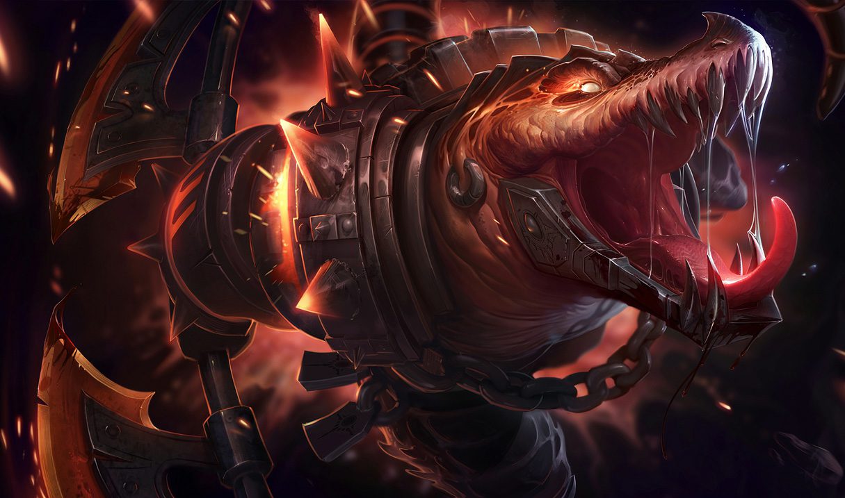 During the laning phase, Renekton can hold his lane quite well with a diverse set of skills for wave clearing, healing, poking, stunning, engaging, and disengaging.