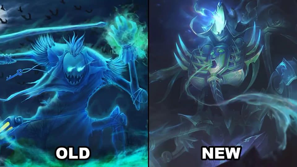 Ghost Fiddlesticks: A remarkable transformation for this previously neglected skin. In the old version, Ghost Fiddlesticks was just a reskin of the default skin, but the new version clearly has a unique and more impressive design, and it may also receive changes in skill effects in-game