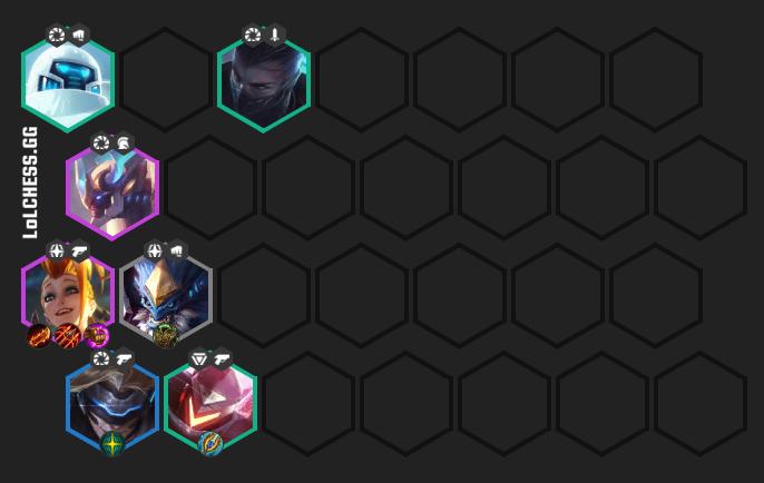 The composition includes 4 Chrono, 3 Gunner, 3 Rebel, and 2 Brawler