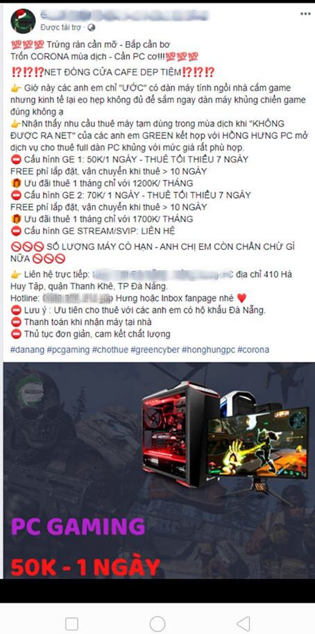 The rental price for a popular PC setup is about 50,000 VND/day