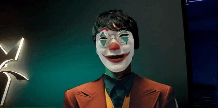 Meme of Nuguri with Joker edited by a Korean fan with a brief message: "...?"