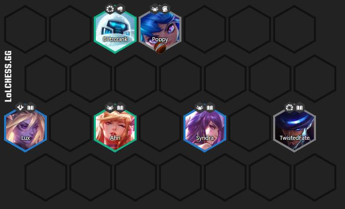 A composition consisting of 4 Mages, 2 Chrono, and 3 Star Guardians