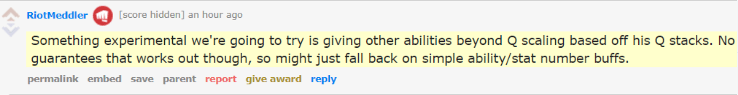 Riot Meddler shares on Reddit about the Nasus buff experiment