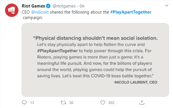Riot Games certainly does not stay out of this meaningful initiative