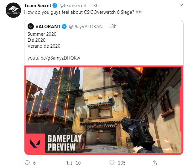 Team Secret: "What do you think about the mix of CS:GOverWatch 6 Siege?"