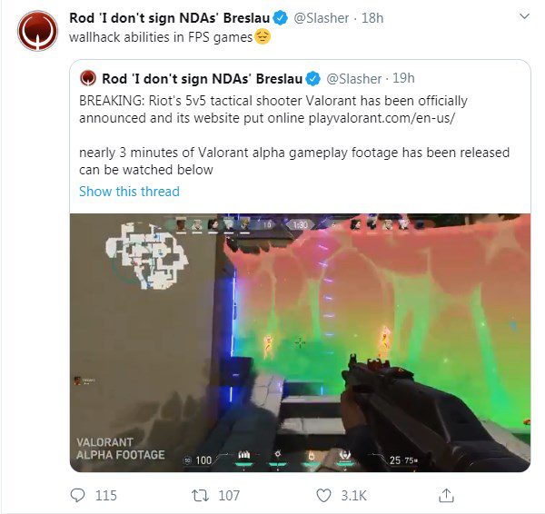 Slasher: "The hackwall skill in FPS games makes me sick"