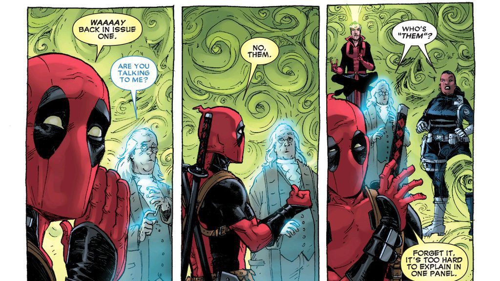 Deadpool has the unique ability to talk directly to readers through his famous yellow dialogue boxes