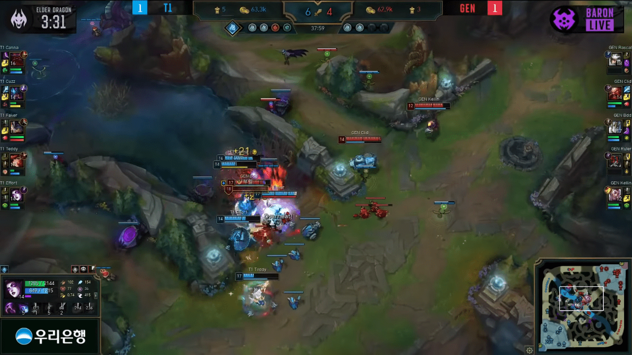 However, they can quickly switch to protect Teddy after T1's marksman takes two ultimates from Galio and Camille