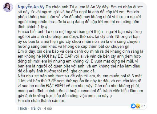 She also commented on Ba Tú's post