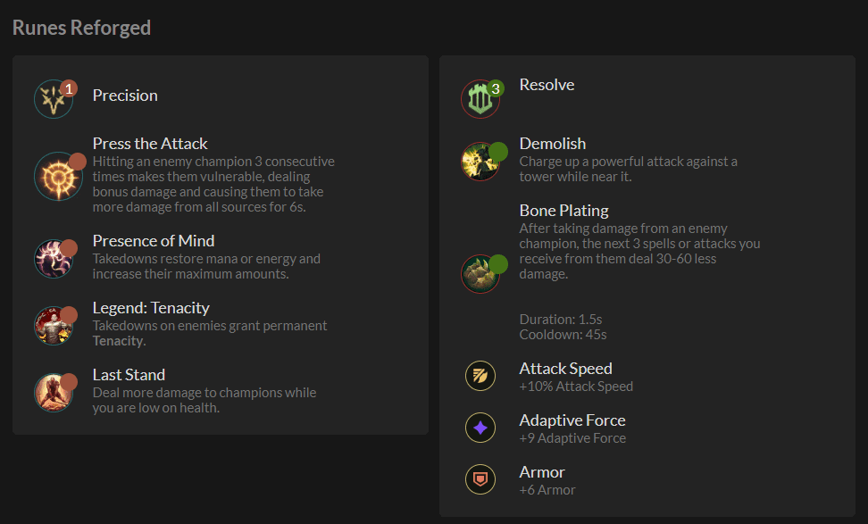 The rune page used by Bwipo for Malphite maximizes this champion's trading ability
