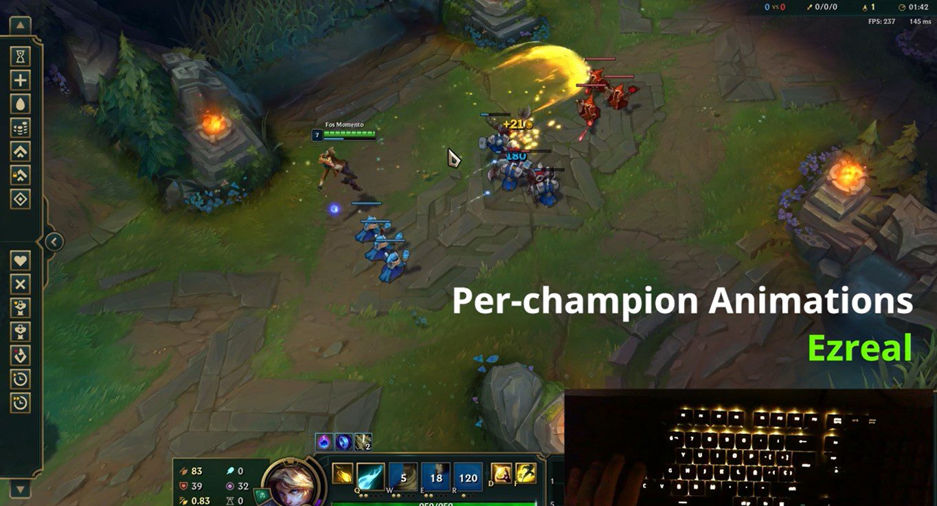 Ezreal casting his ultimate will activate the keyboard's flashing light effect in the same direction as the skill's trajectory