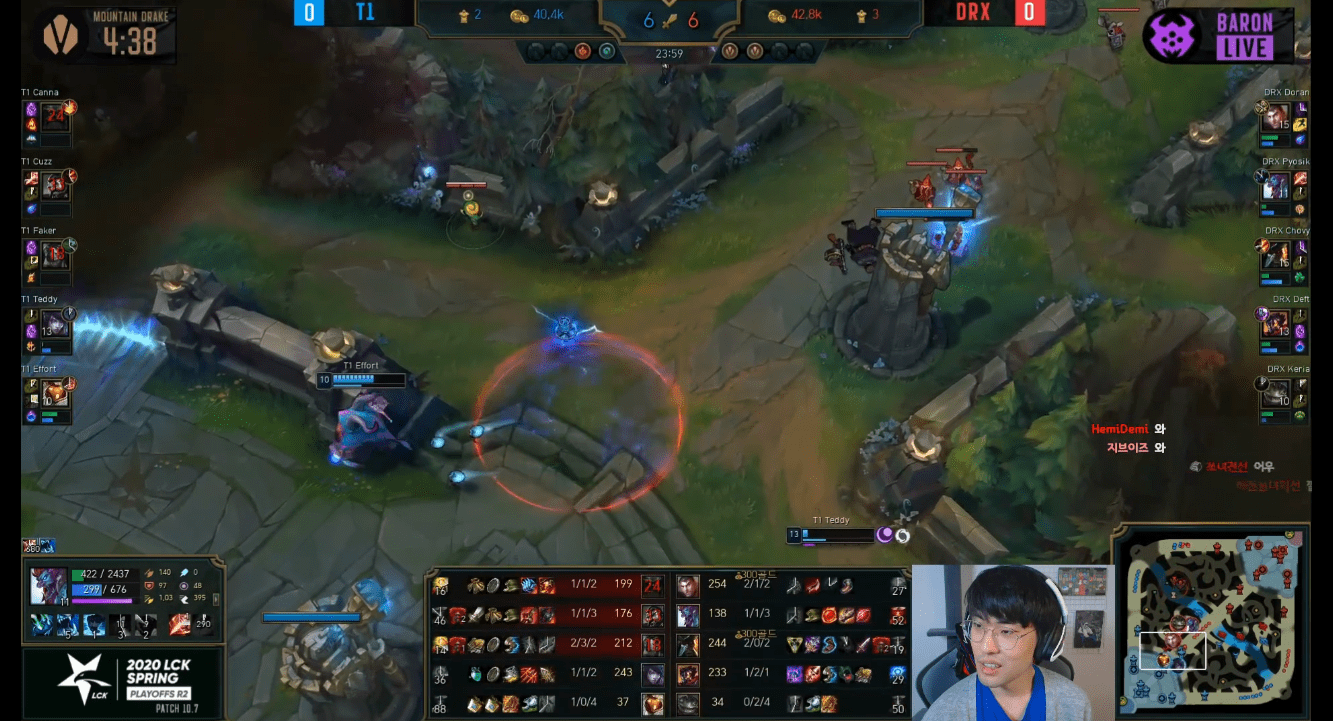 Ambition's 'worried' expression when T1 lost to DragonX in the 23rd-minute team fight and lost 3 players.