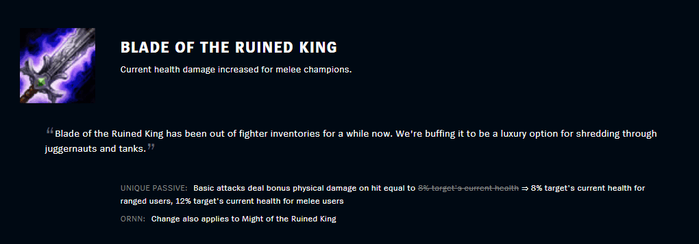 A small change to Blade of the Ruined King transformed this item from ordinary to extremely powerful