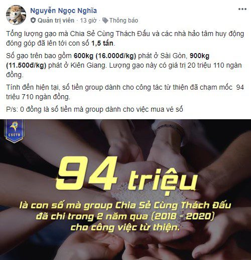 From the initial call for 100kg (including 50kg from the Admin), the Share with Challenge group has raised 1.5 tons of rice without even needing the 2-day deadline