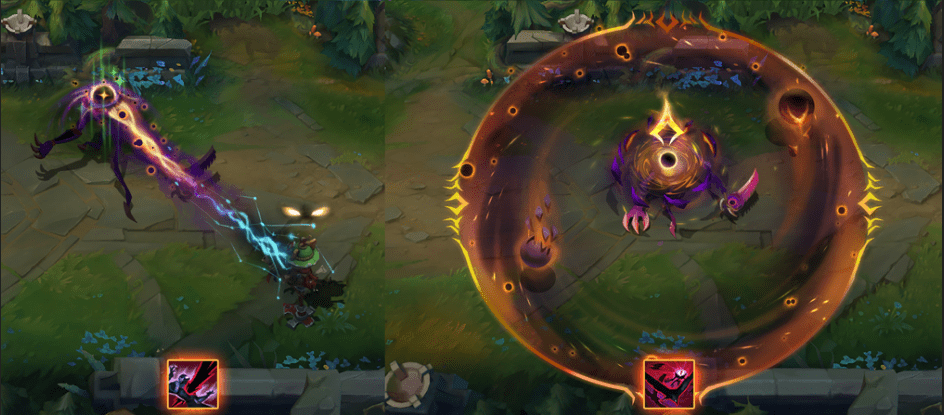Skill effects linked to the cosmic theme. Fiddlesticks' W ability depicts the process of him corrupting the stars