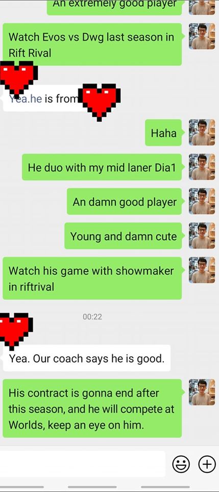 '- He is indeed a good player, amazing and charming, watch his match against Showmaker at Rift Rival! - Yes! Our coach agrees that he is a good player - Dia1's contract will end after this season, and he will compete at Worlds, keep an eye on him.'