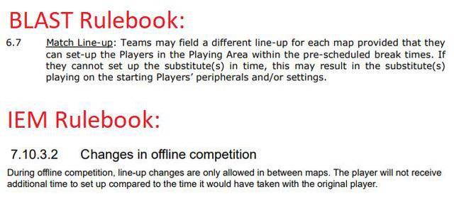 The rules of BLAST and IEM regarding roster changes