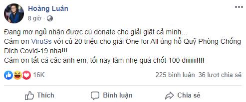 Commentator Hoang Luan shocked after the 20 million donation from ViruSs