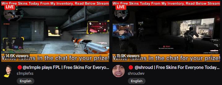 Impersonated stream images of S1mple and Shroud appear daily on Twitch