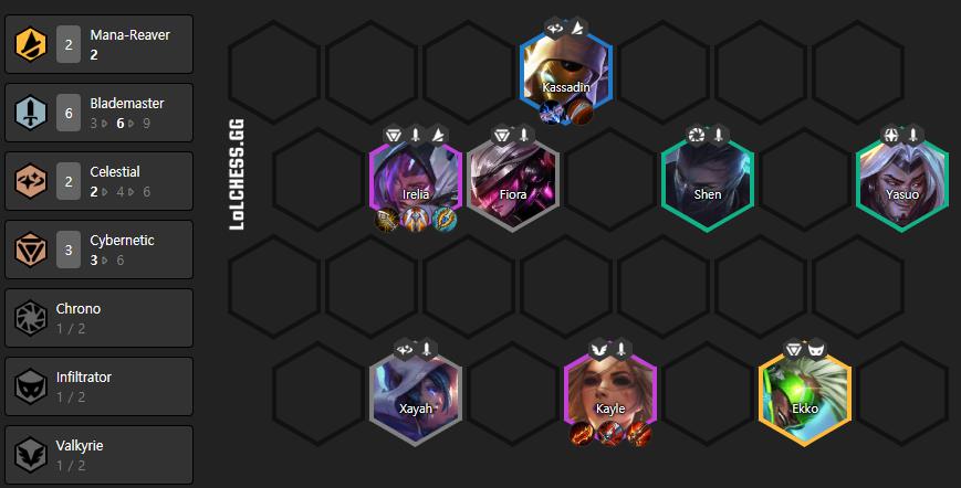 6 Bladesmen composition (you can replace Ekko with Miss Fortune or Kai'Sa to activate the Ascendant for Kayle)