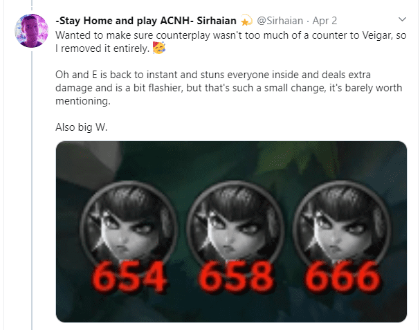 Riot Sirhaian's super troll announcement declaring that Veigar will be turned into Saitama with the ability to kill with one punch