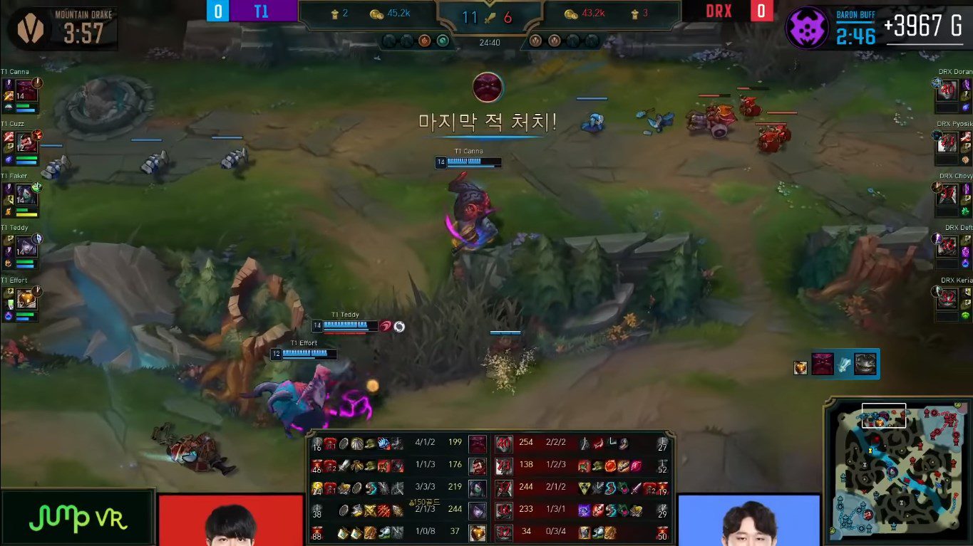 Meanwhile, Teddy with Infinity Edge has a massive amount of damage and helped T1 successfully steal Baron, turning the game around in Game 1 against DragonX.