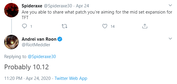 The project director of League of Legends revealed that the major update for Teamfight Tactics will likely be patch 10.12