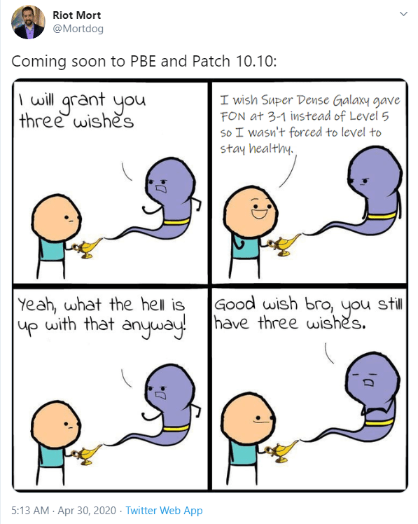Riot Mortdog posts a meme image but reveals changes to the Cosmic Galaxy