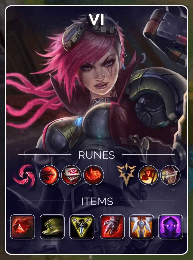 Vi with the style of 'punching without missing a hit' alongside Blade of the Ruined King rune